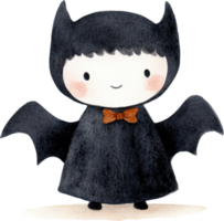 Adorable Vampire Child in Halloween Costume with Bat Wings and Bow Tie png