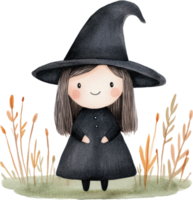 Charming Illustration of a Smiling Young Witch in a Wheat Field png