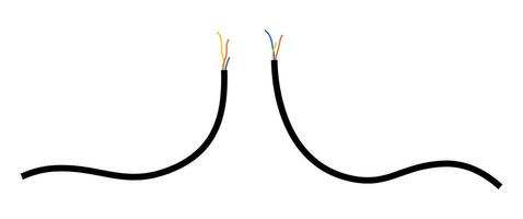 Hand drawn cute cartoon illustration of broken electric wire. Flat disconnected damaged energy cord doodle style. Short circuit. System network error 404 icon. Not found mistake. Isolated. vector