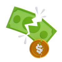 Broken Money 3D Icon. Bankrupt 3D Icon png