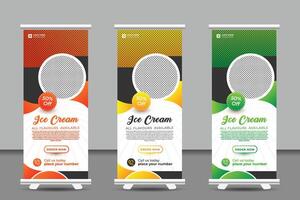 rollup banner for ice cream with a green background vector