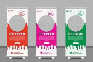 rollup banner for ice cream with a green background vector