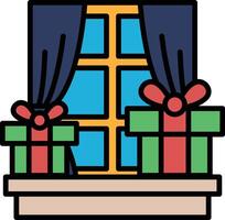 A window with a curtain and two boxes on the sill vector