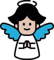 A black and white drawing of a smiling angel with wings vector