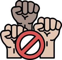 A black and white image of three hands holding up a no sign vector