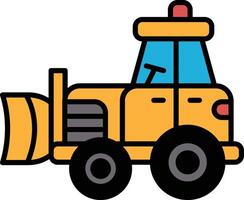 A black and white drawing of a tractor with a plow vector