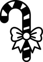 A black and white drawing of a candy cane with a bow on it vector
