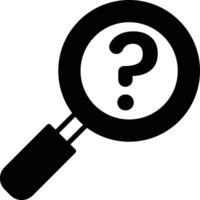 A black and white image of a magnifying glass with a question mark in the center vector