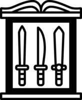 Three swords are displayed in a case vector