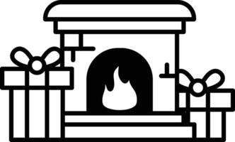 A fireplace with a fire in it and presents next to it vector