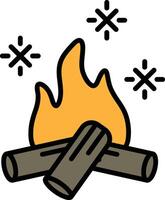 A black and white drawing of a fire with a lot of snow in the background vector