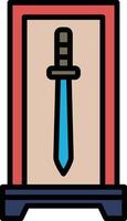 A sword is displayed in a glass case vector