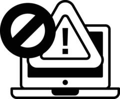 A laptop with a no sign on it and a red triangle with an exclamation point vector