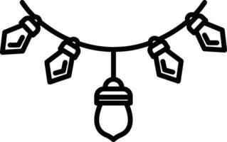 black and white drawing of a string of lights with a light bulb hanging vector