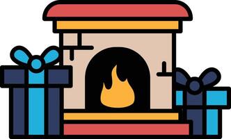 A fireplace with a fire in it and presents next to it vector