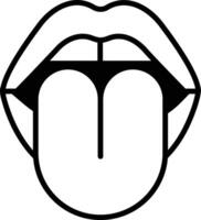 A black and white drawing of a tongue with a black line extending from it vector