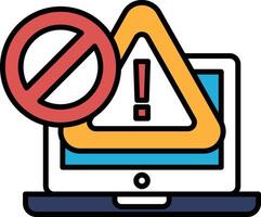 A laptop with a no sign on it and a red triangle with an exclamation point vector