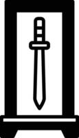 A sword is displayed in a glass case vector