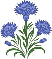 Decorative Cornflower flowers symbol, blue cornflower bouquet pattern isolated vector