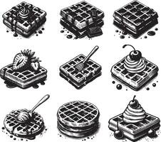 hand drawn waffle sketch set vector