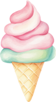 Watercolor Delight A Scoop of Pastel Ice Cream in a Cone png