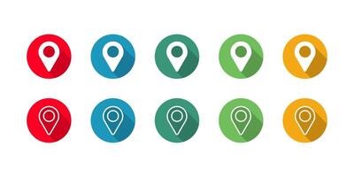 Location or pointer Icon set illustration with long shadow. Communication Sign vector