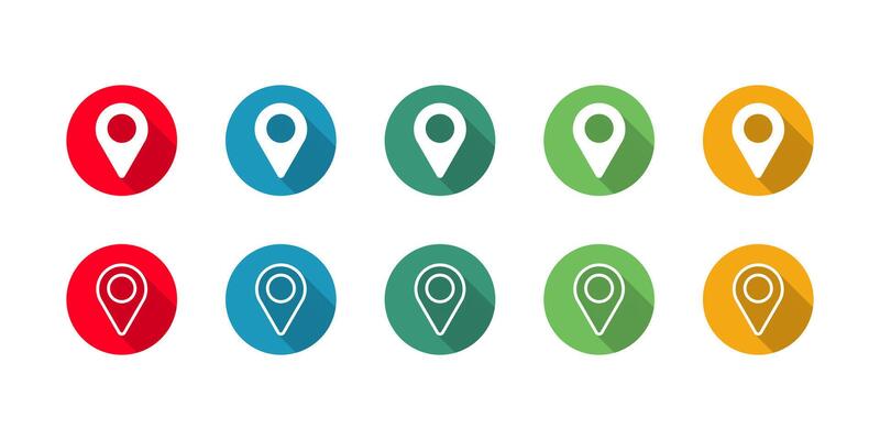Location or pointer Icon set illustration with long shadow. Communication Sign