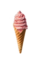 strawberry ice cream with strawberry sauce in a cone on a neutral background png