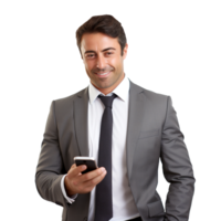 autoconfiante executivo dentro terno com Smartphone sem fundo png