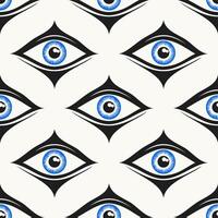 Evil eye seamless pattern on white background. Traditional protection amulet, blue eyes print texture vector