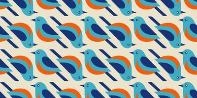 seamless bright geometric pattern with birds on light beige background vector