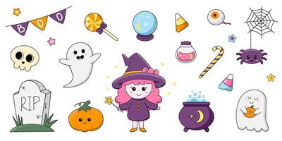 A set of items for a happy Halloween holiday. Kawaii Elements vector