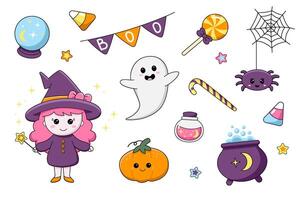 A set of items for a happy Halloween holiday. Kawaii Elements vector