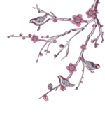 Blossom tree Clip art, set of elements for design Sakura tree and little bird illustration. In chinoiserie png
