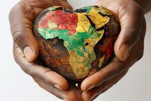 Hands holding a heart-shaped globe, representing the world. photo