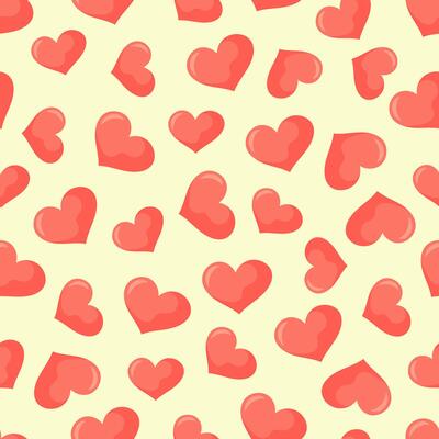 Valentines day seamless pattern with randomly located cute hearts. Simple illustration. Romantic background for Valentines day cards, wrapping paper, packaging, kids textile, baby fabric.