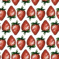 Seamless pattern with fresh and juicy strawberries isolated on white background, hand drawn watercolor illustration. For background, fabric and textile, postcard, packaging. vector
