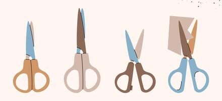 Isolated open scissors symbol set. Scissors cutting paper,scissoring, shear concept.kid scissors signs.Hand drawn illustration EPS 10. vector