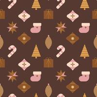 Christmas seamless pattern of geometric Christmas and New Year's elements.Minimalist brown print for Xmas wrapping paper,background.New Year,Christmas wrapping paper concept. illustration EPS 10 vector