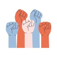 Raised up fists. Election campaign for civil rights, protest event, rally. Voting and elections concept. vector