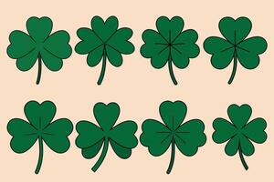 Four Leaf Clover Flat Icon Set. Good luck four leaf clover flat icon. Lucky Shamrock Flat Design St. Patrick's Day Icon. cloverleaf isolated on white background. vector
