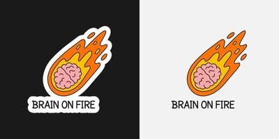 Cute Illustration of Flaming Brain Meteor. vector