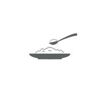 illustration of a flat design of a plate and spoon filled with rice. vector