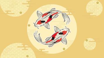 Japanese koi fish drawing illustration isolated in background with blank space, koi fish drawing line vector