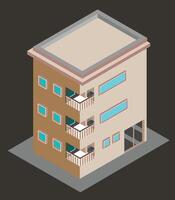 A 3D modern building illustration, multi story residential building, suitable for engineering plans and architecture students, good for icons and posters and signs, can be used for web design vector
