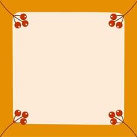 Modern Minimalist Floral Border Design with Red Berry Clusters on Orange Frame. vector
