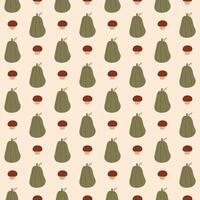Retro Seamless Pattern with Green Pumpkin and Mushroom Icons in a Vintage Style. vector