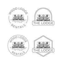 A sleek emblem logo illustration for Wood Lodge featuring minimalist lines, capturing the rustic charm and elegance of a modern retreat in the woods. vector