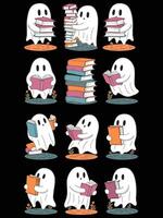 Ghost reading books, Boo reading books, cute ghost vector