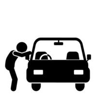 icon illustration of a character peeking into a car vector